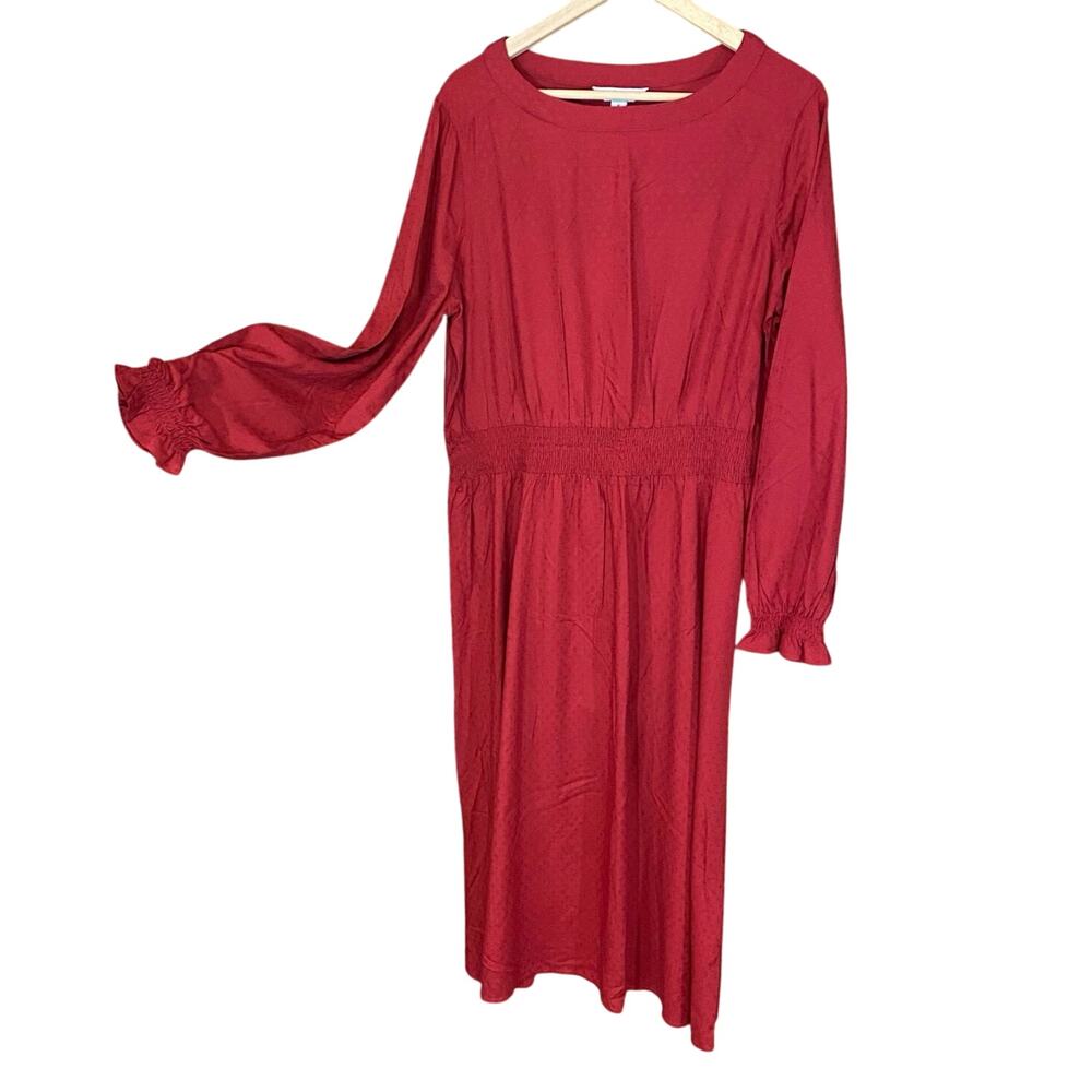 Cottagecore Autumn Red Smocked Waist Modest Dress by Croft & Barrow Size Medium